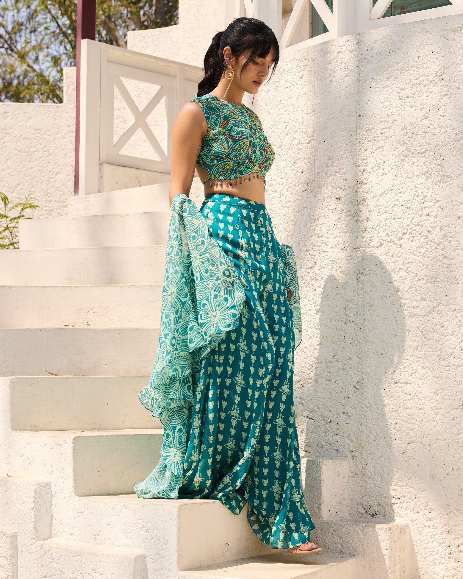 Bluebell Printed Crop Top Pant Set