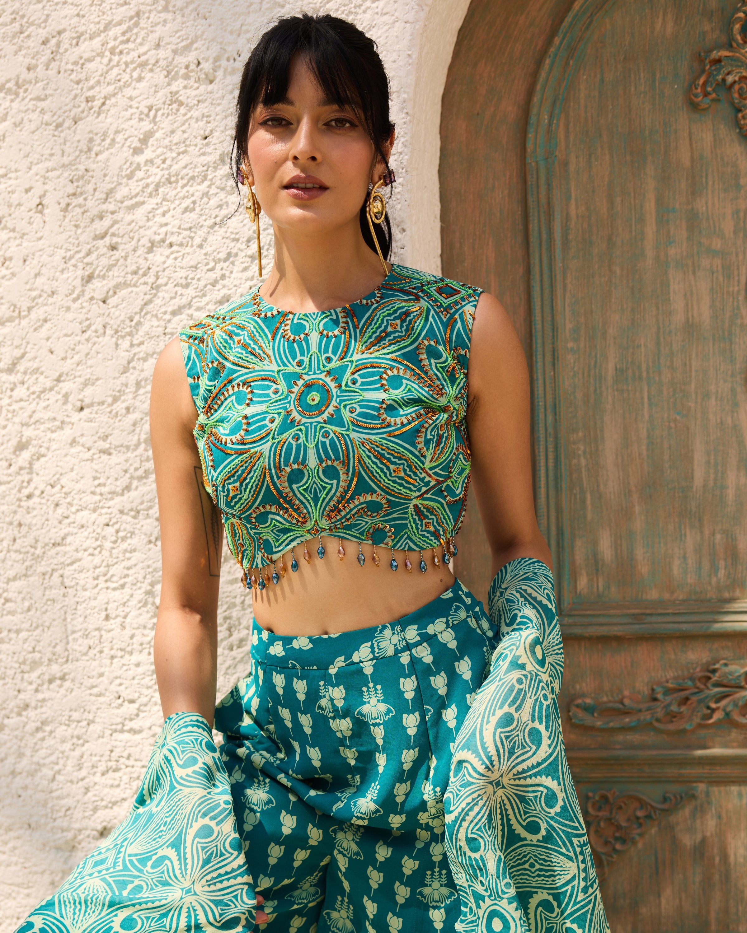 Bluebell Printed Crop Top Pant Set