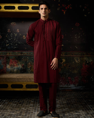 Maroon Embroidered Kurta & Pants Set