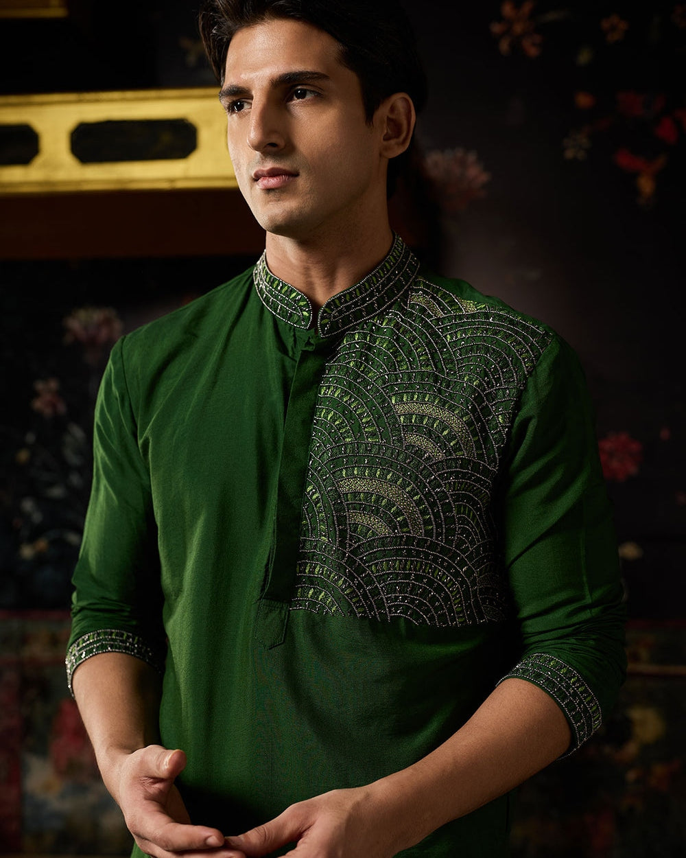 Green Embroidered Kurta & Pants Set