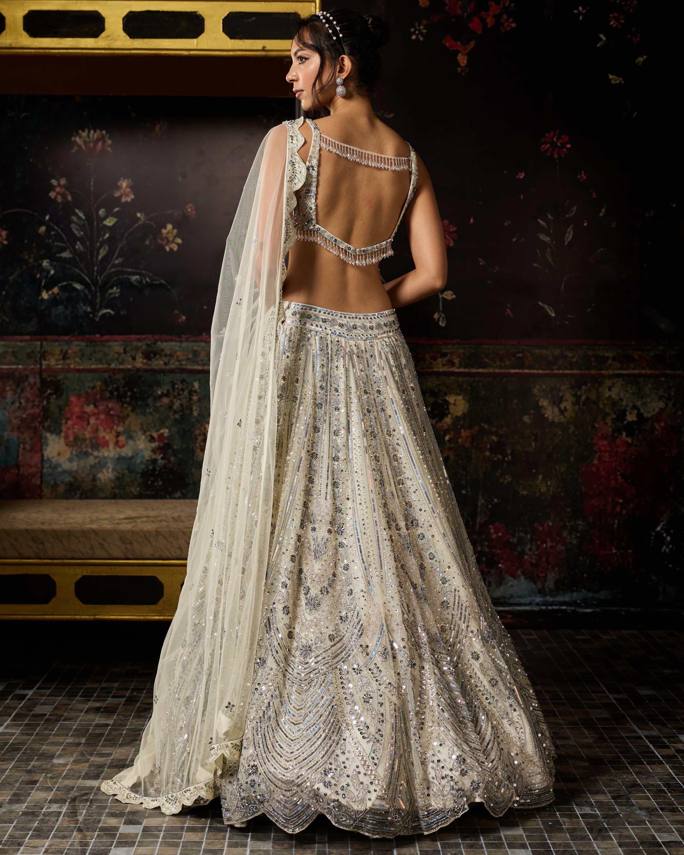 Ivory Fully Embroidered Scallop Lehenga Set