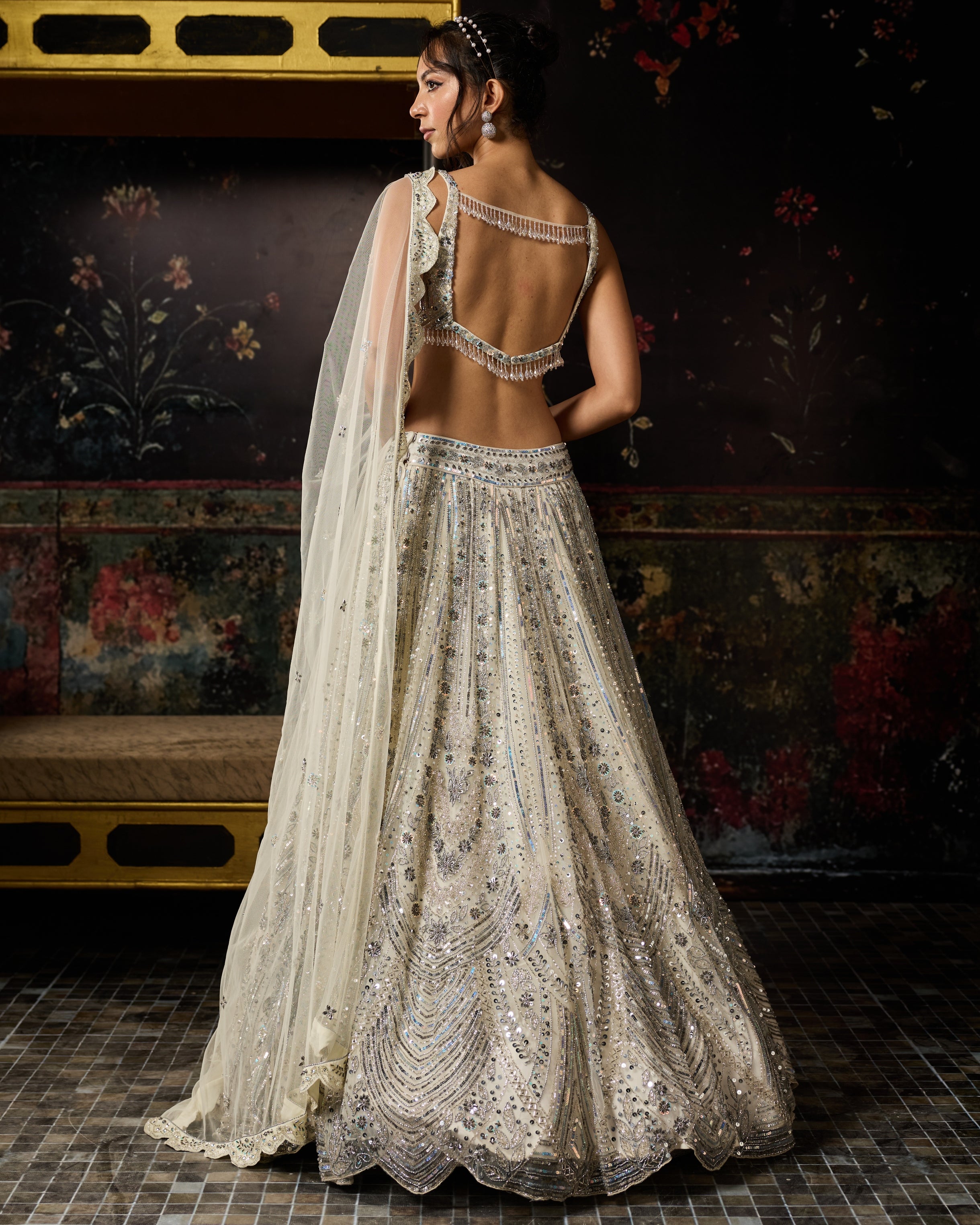 Ivory Fully Embroidered Scallop Lehenga Set
