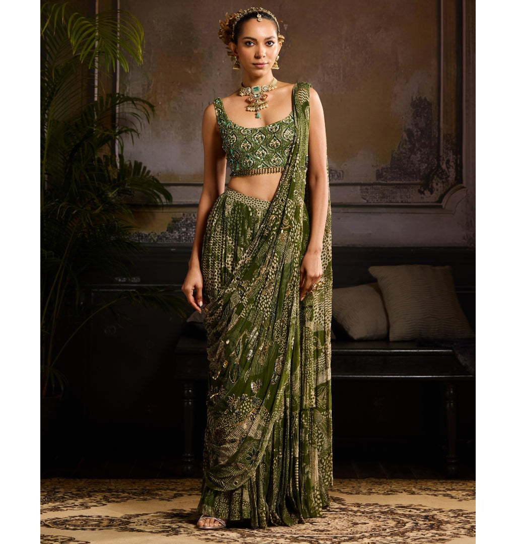 Celestial Moss Skirt Sari Set