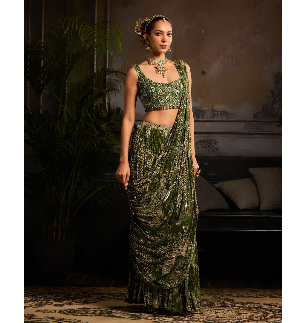 Celestial Moss Skirt Sari Set