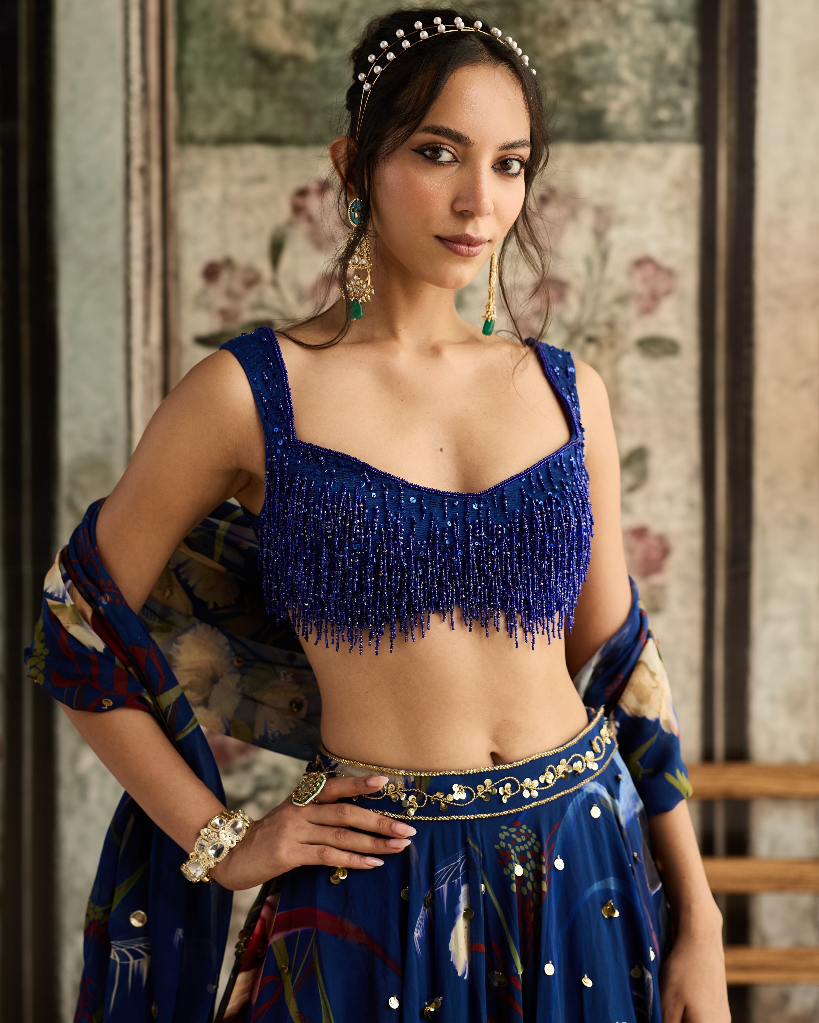 Blue Floral Printed Lehenga Set