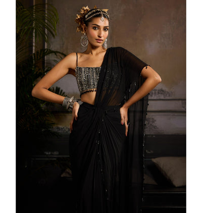 Midnight Glow Sari Set