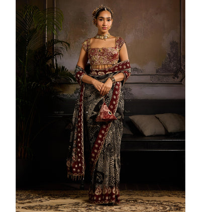 Crimson Eclipse Sari Set