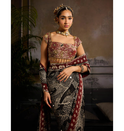 Crimson Eclipse Sari Set