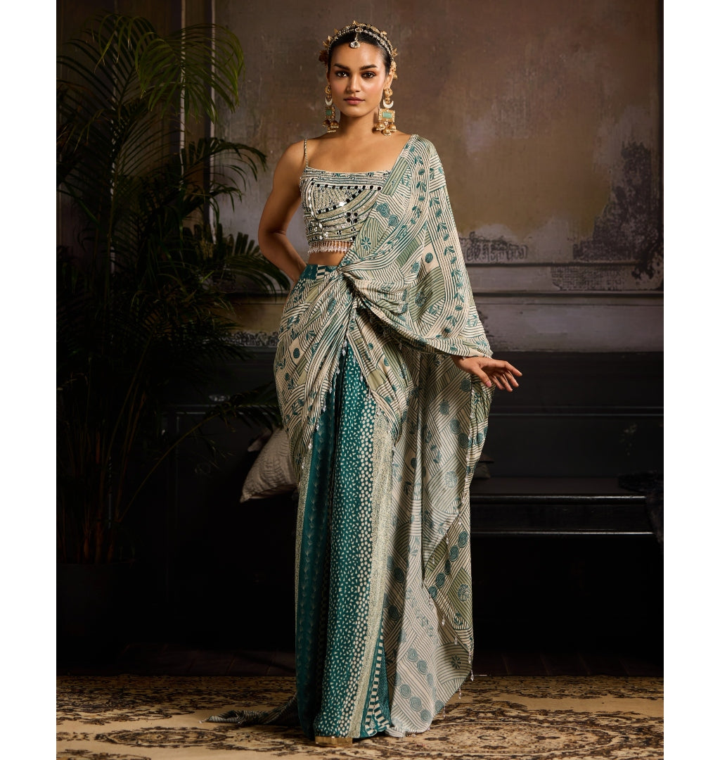 Tidal Harmony Skirt Sari Set