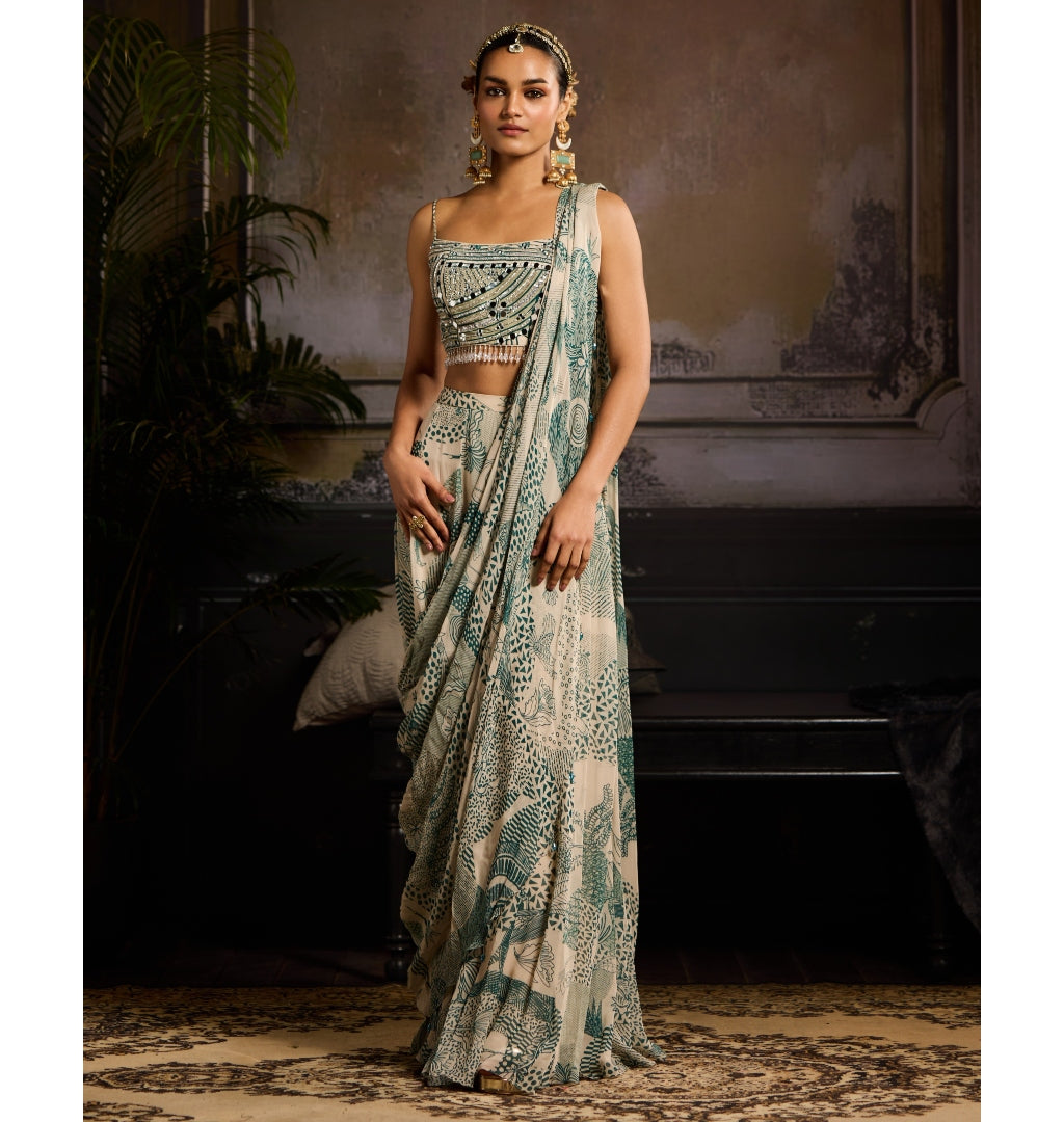 Geo Radiance Skirt Sari Set