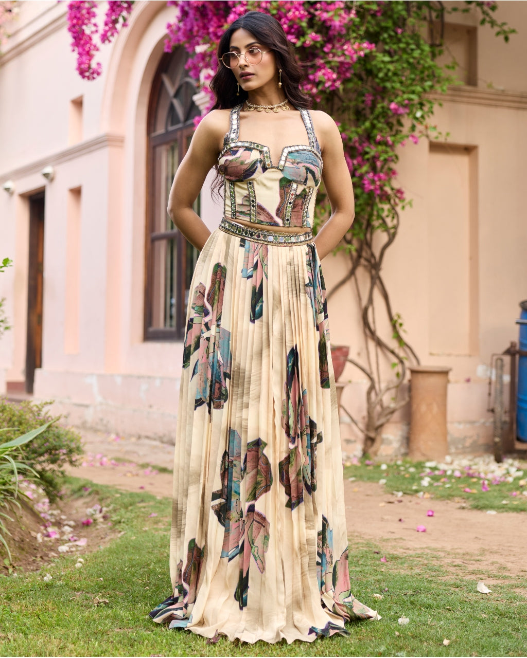 Beige Floral Lehenga Set