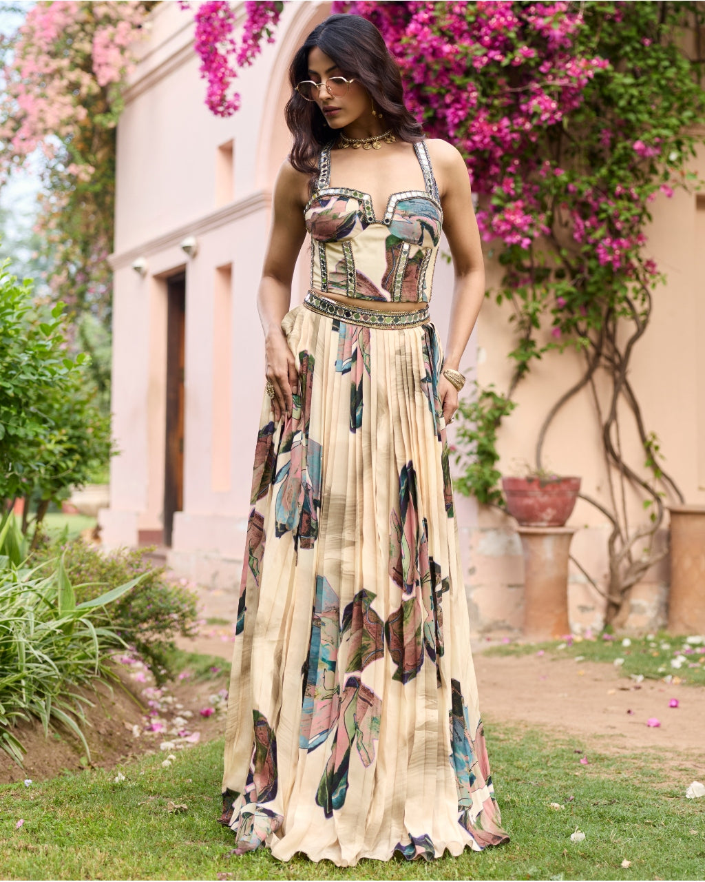 Beige Floral Lehenga Set