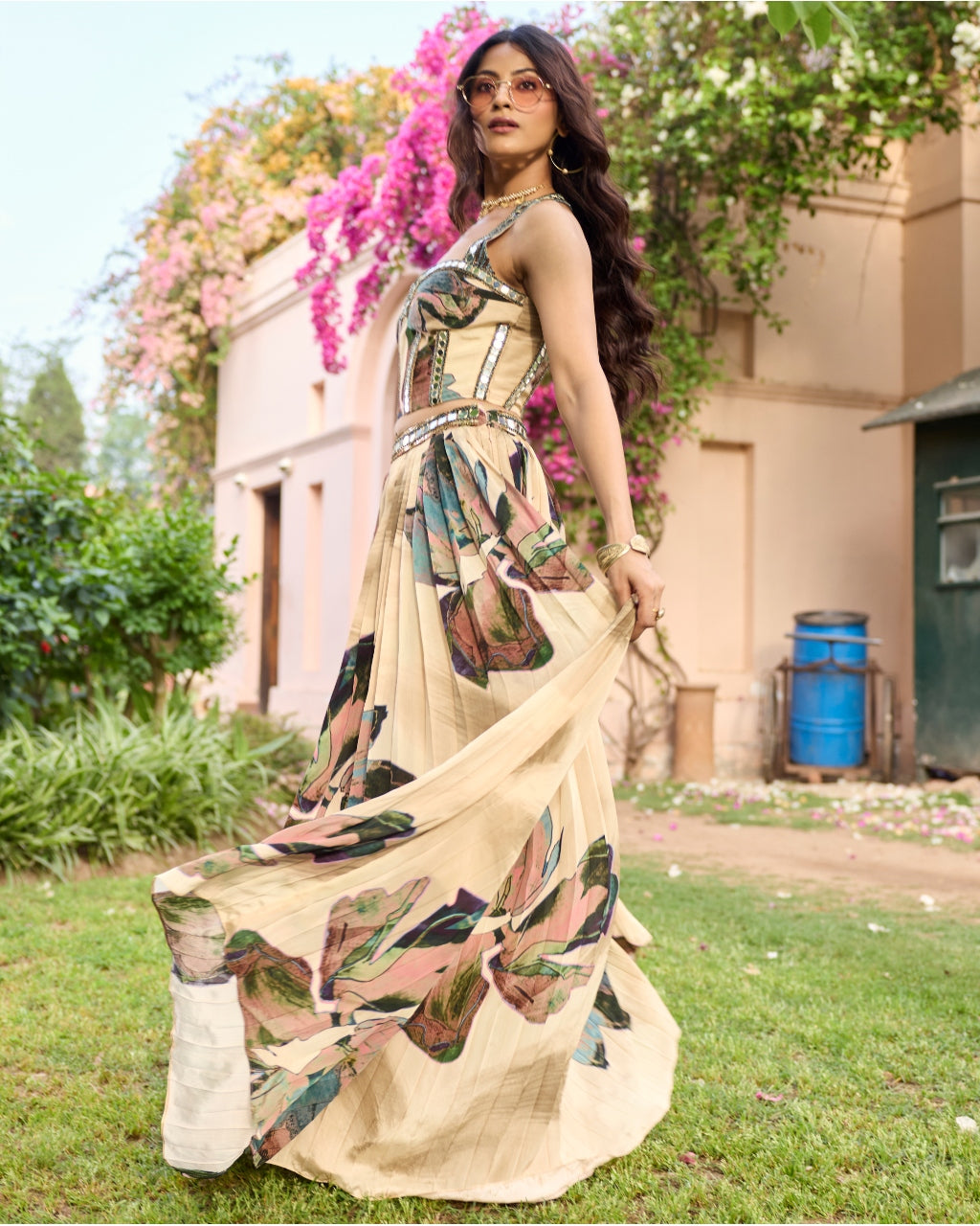 Beige Floral Lehenga Set