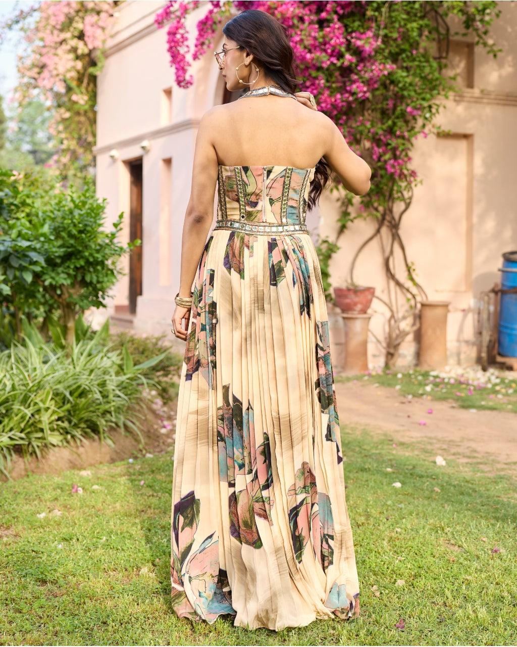 Beige Floral Lehenga Set