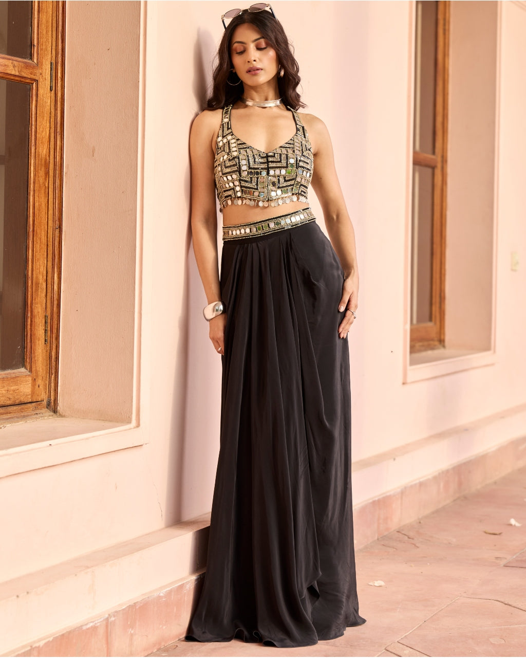 Black Solid Skirt Set