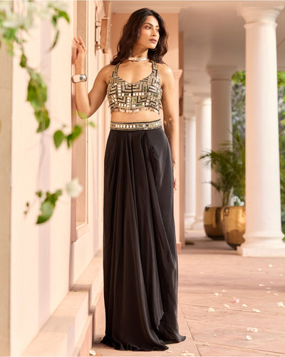 Black Solid Skirt Set