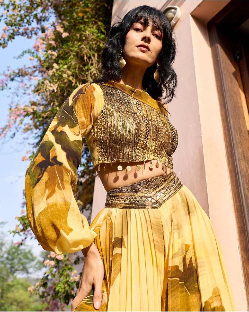 Butter Yellow Floral One Shoulder Co-ord Set