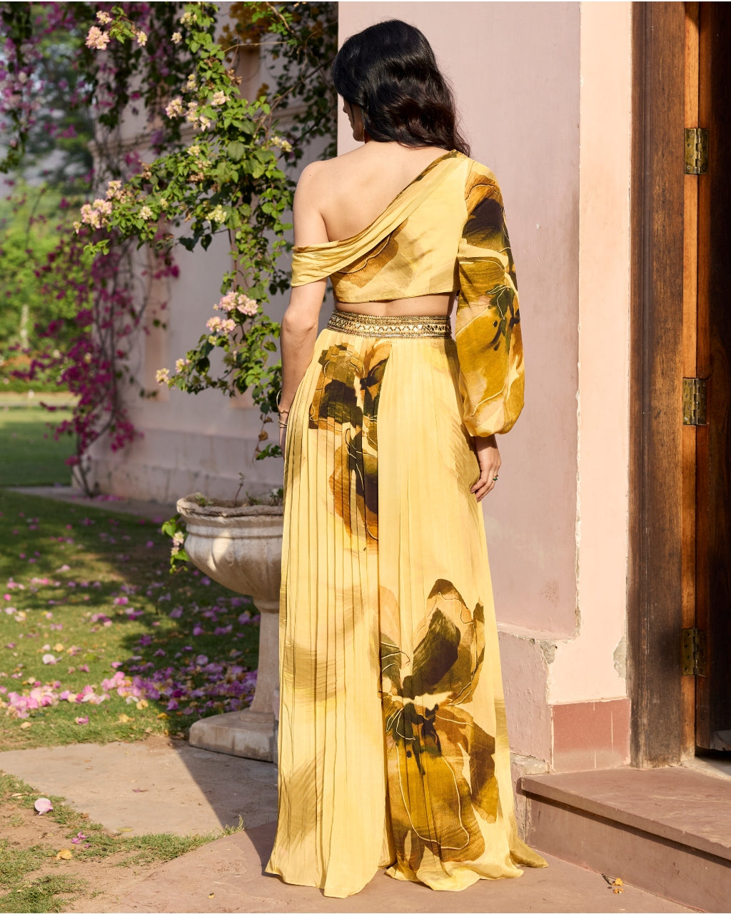 Butter Yellow Floral One Shoulder Co-ord Set