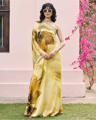 Butter Yellow Floral, One Shoulder Kaftan Set