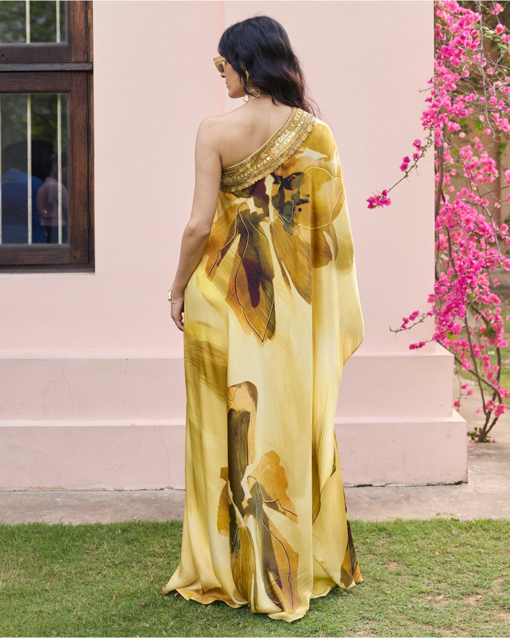 Butter Yellow Floral, One Shoulder Kaftan Set