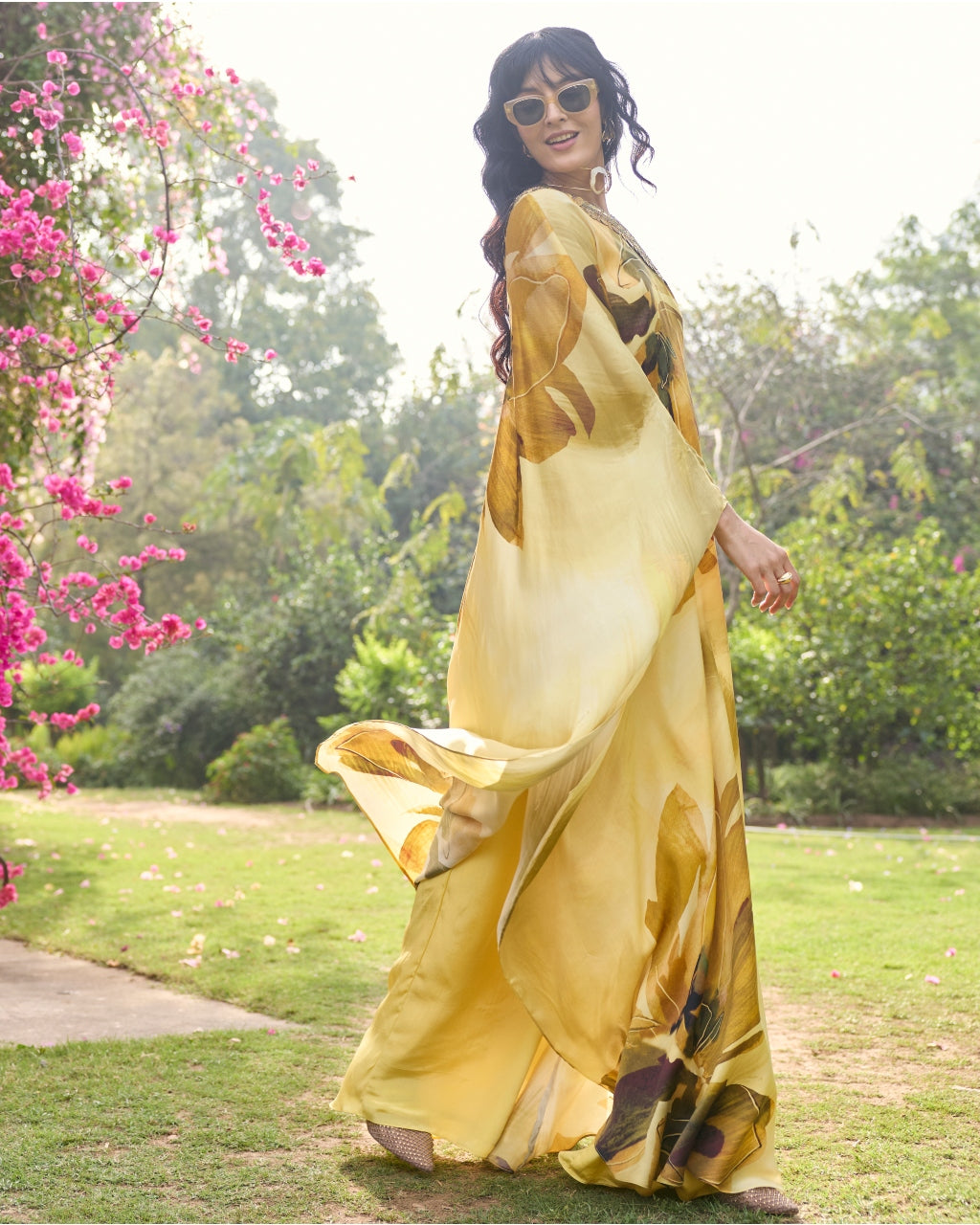 Butter Yellow Floral, One Shoulder Kaftan Set