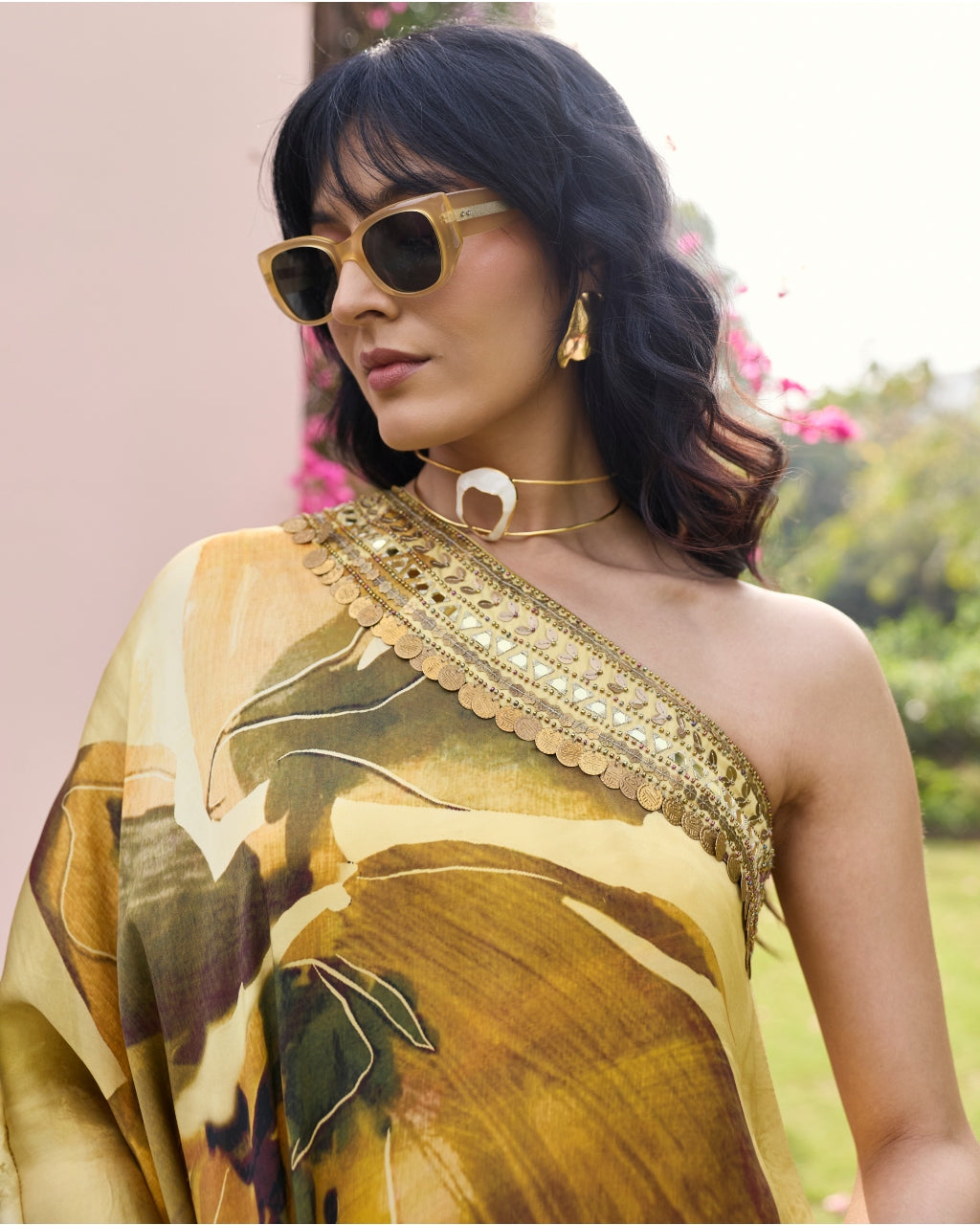 Butter Yellow Floral, One Shoulder Kaftan Set