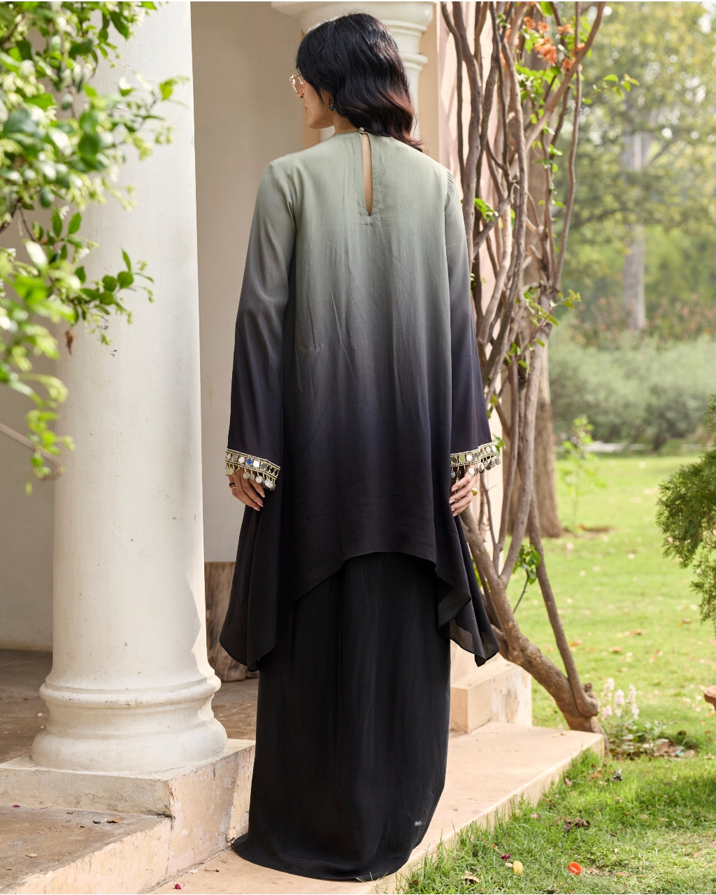 Black - Grey Ombre Embroidered Kurti Set