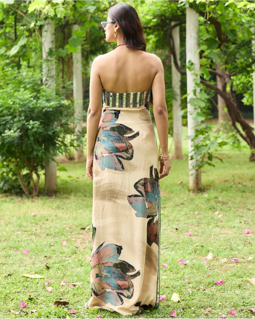 Beige Floral Slit Dress