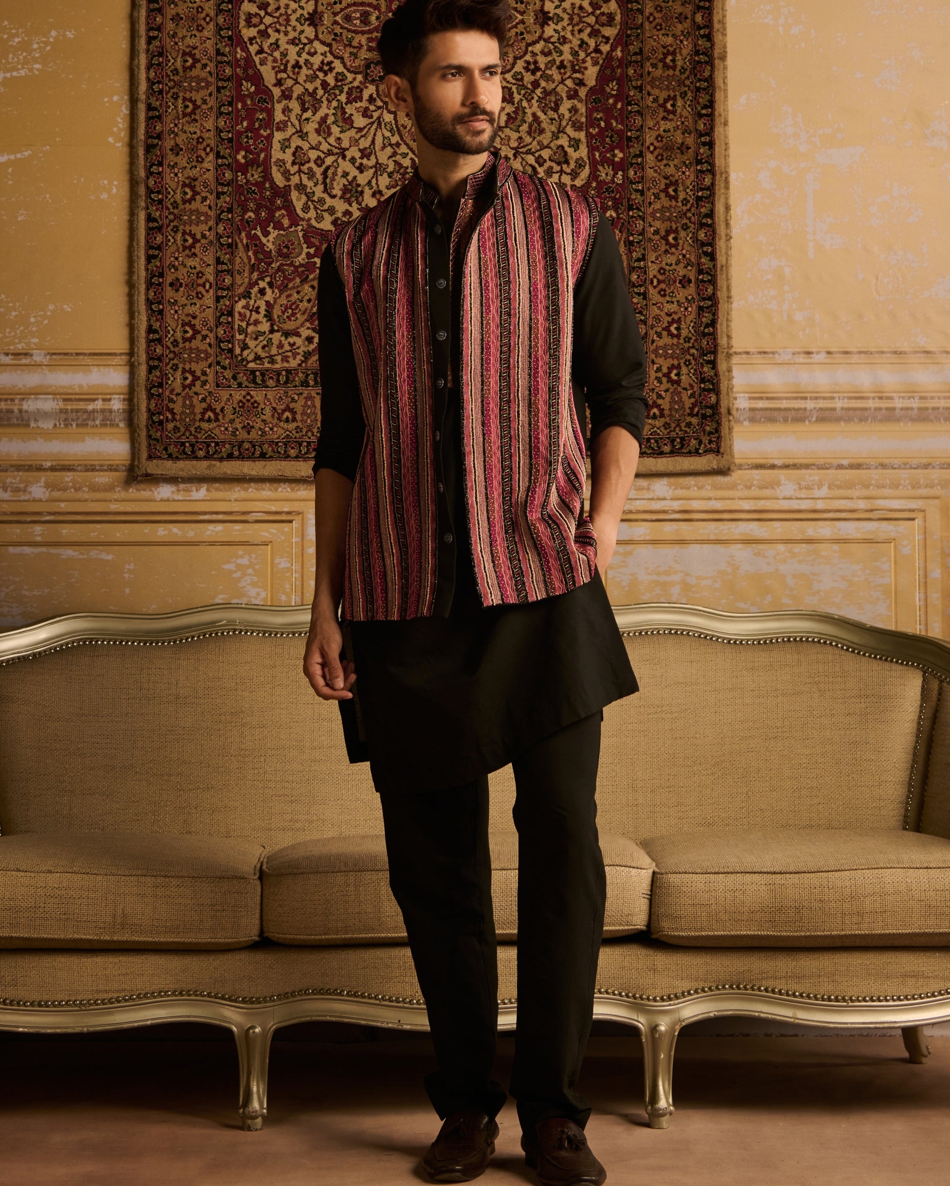 Black Tribal Embroidered Kurta With Black Pants