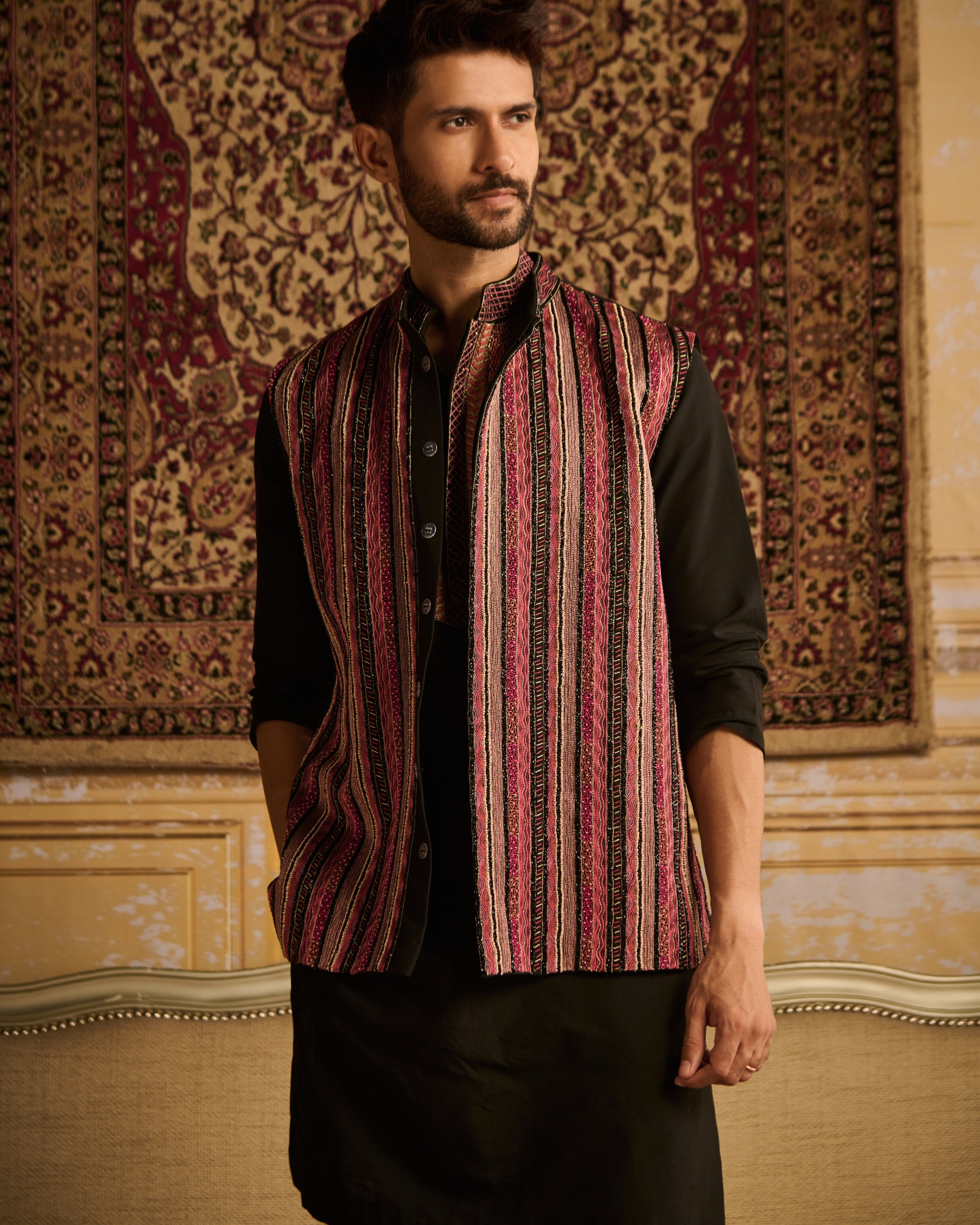 Black Tribal Embroidered Kurta With Black Pants