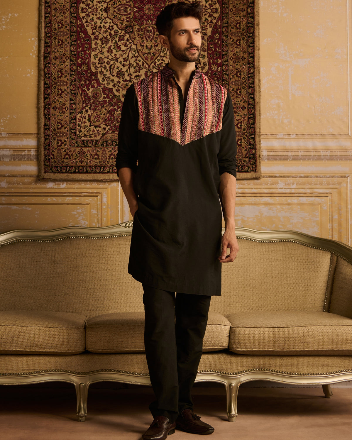 Black Tribal Embroidered Kurta With Black Pants