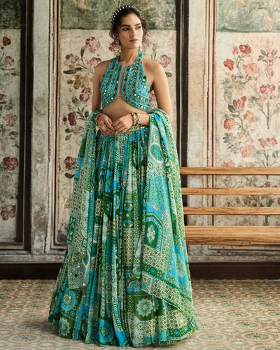 Aqua Embroidered Lehenga Set