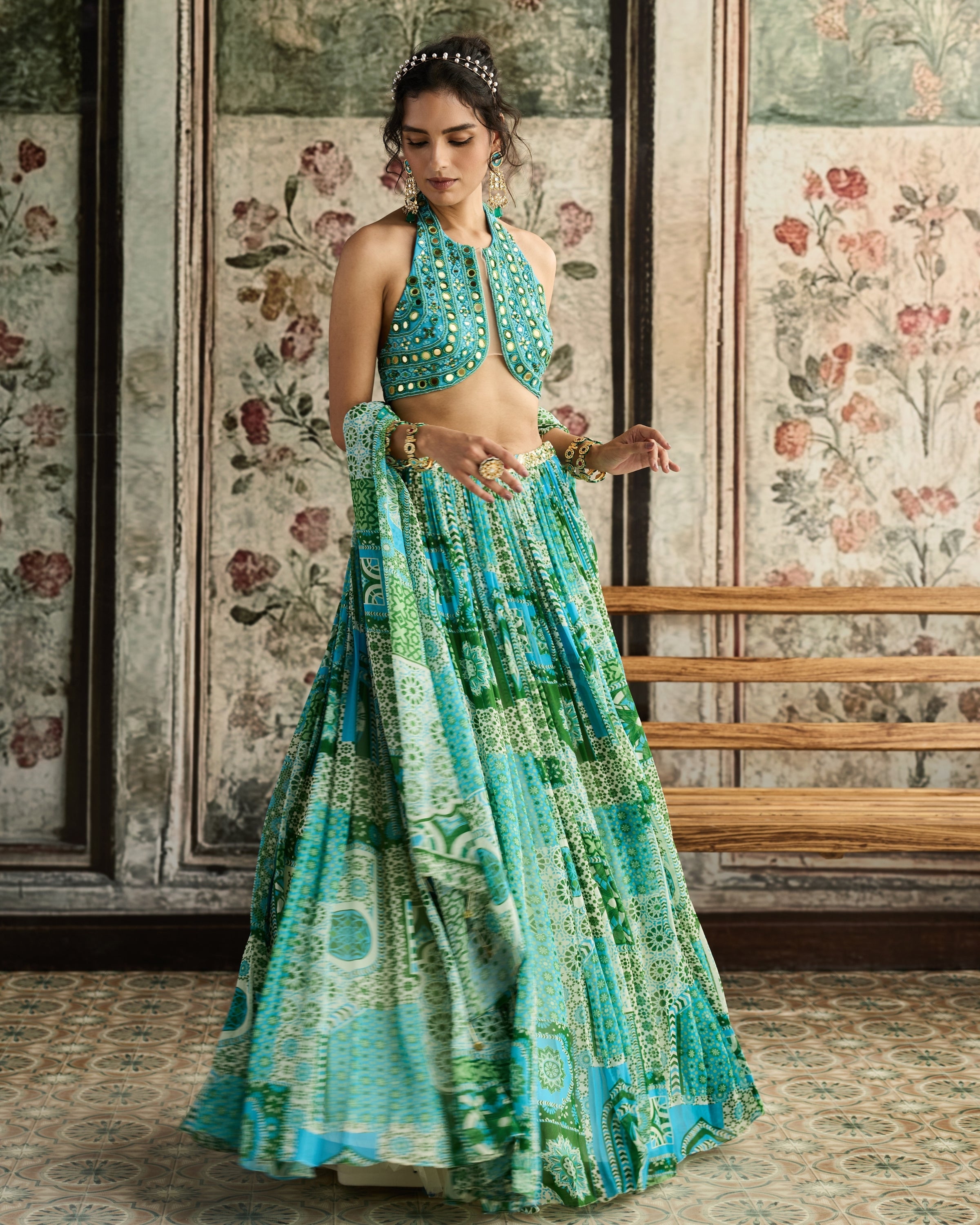 Aqua Embroidered Lehenga Set