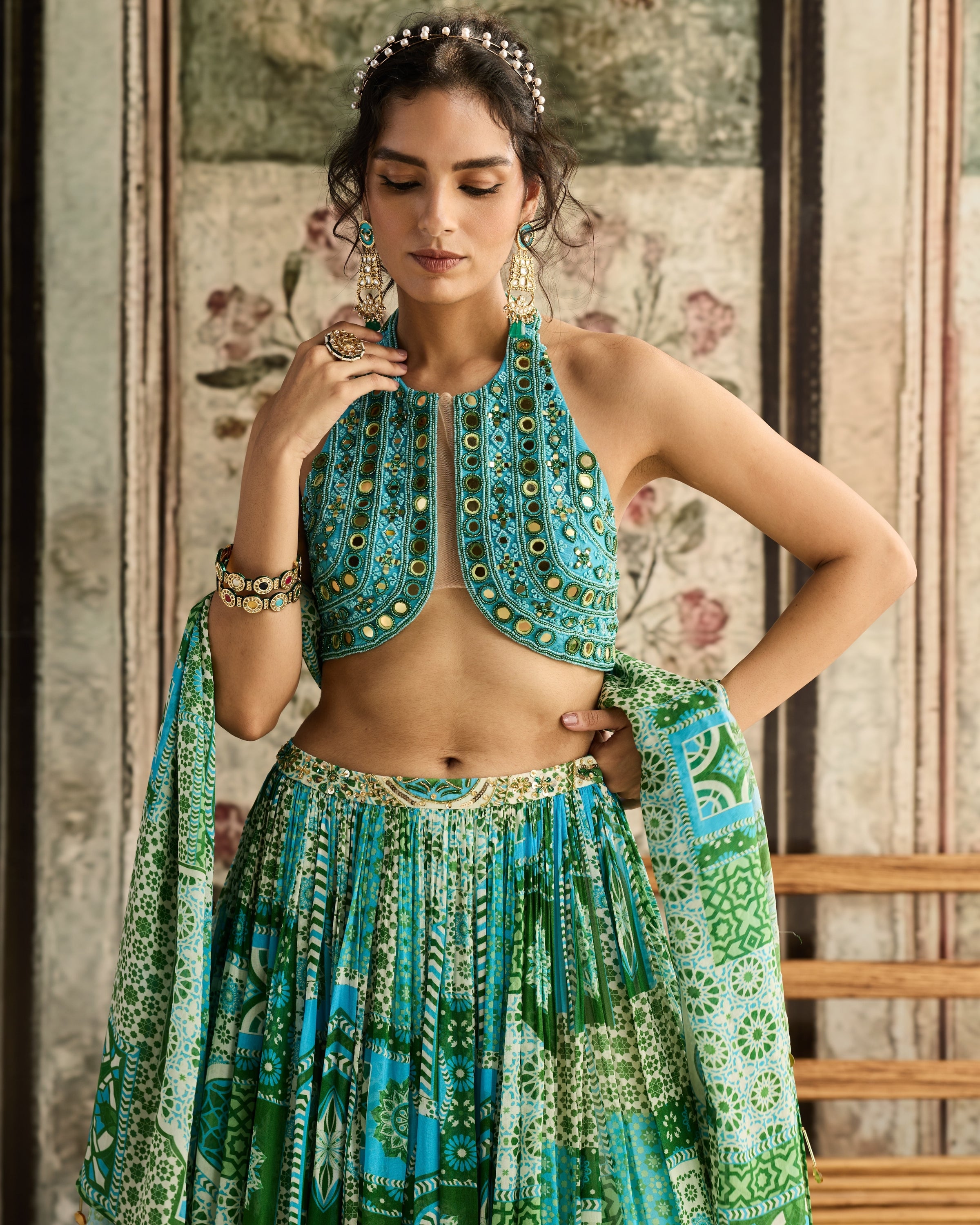 Aqua Embroidered Lehenga Set