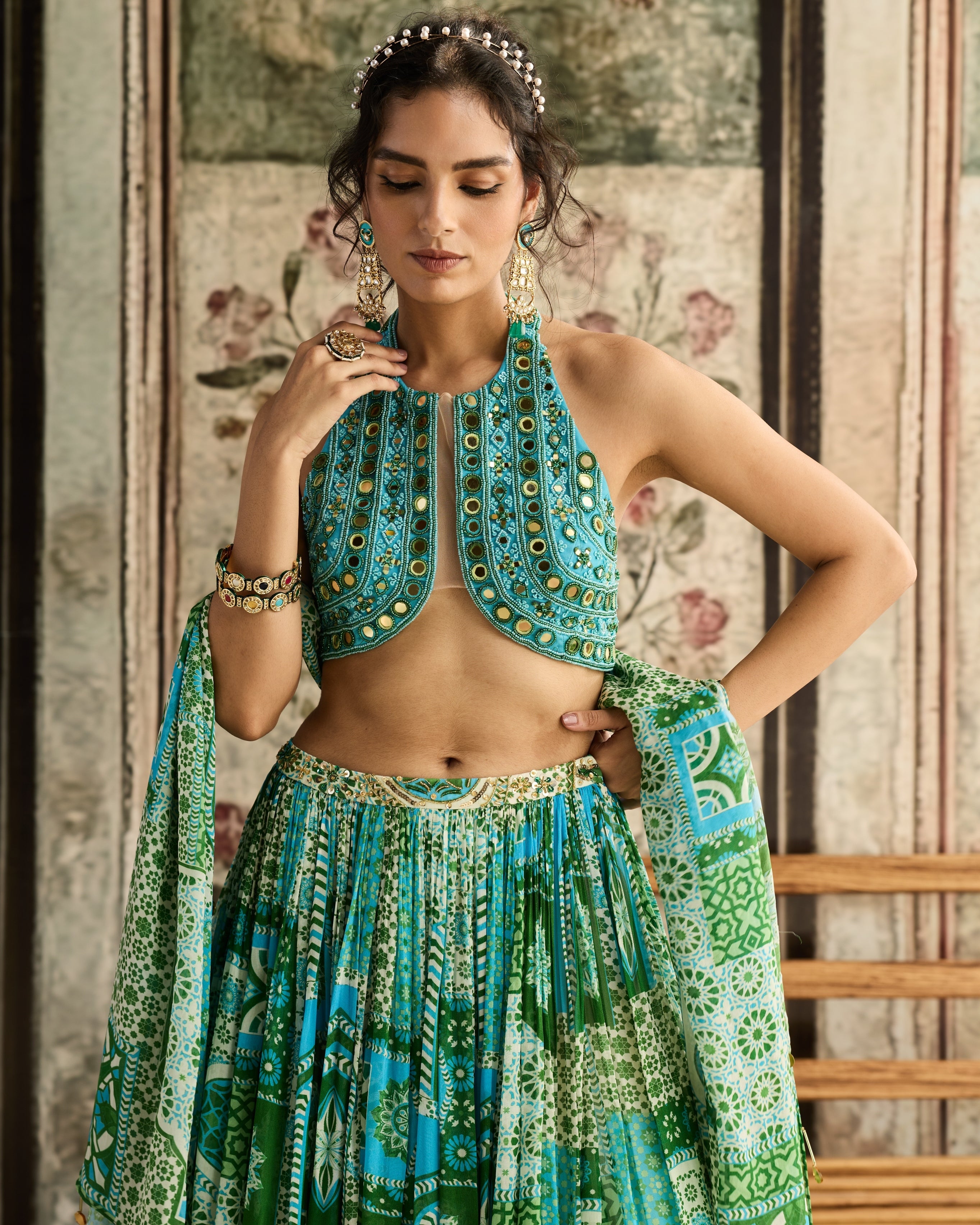 Aqua Embroidered Lehenga Set