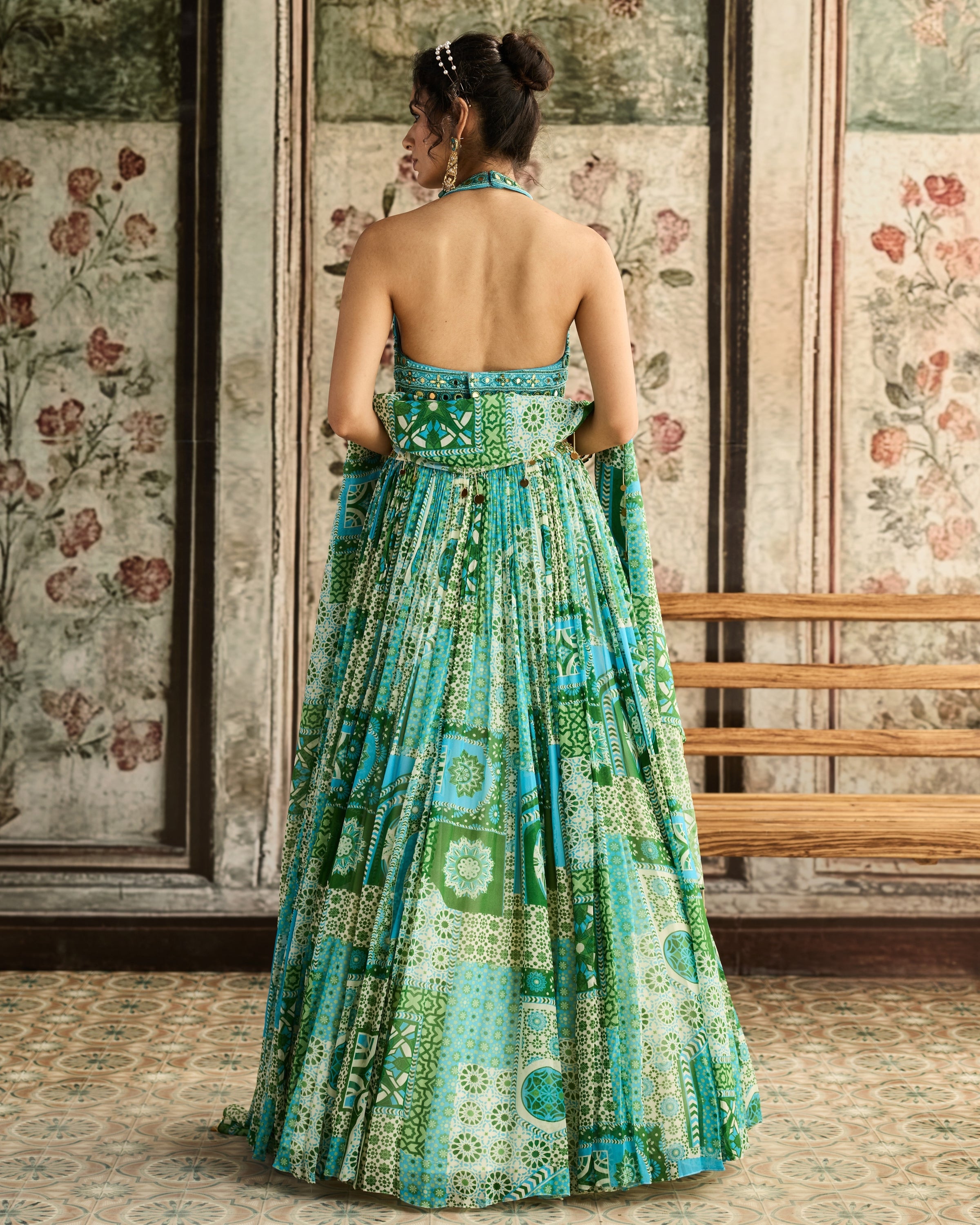 Aqua Embroidered Blouse And Aqua Print And Highlighted Lehenga Set | DiyaRajvvir KYNAH Aqua Embroidered Blouse And Aqua Print And Highlighted Lehenga Set | DiyaRajvvir KYNAH