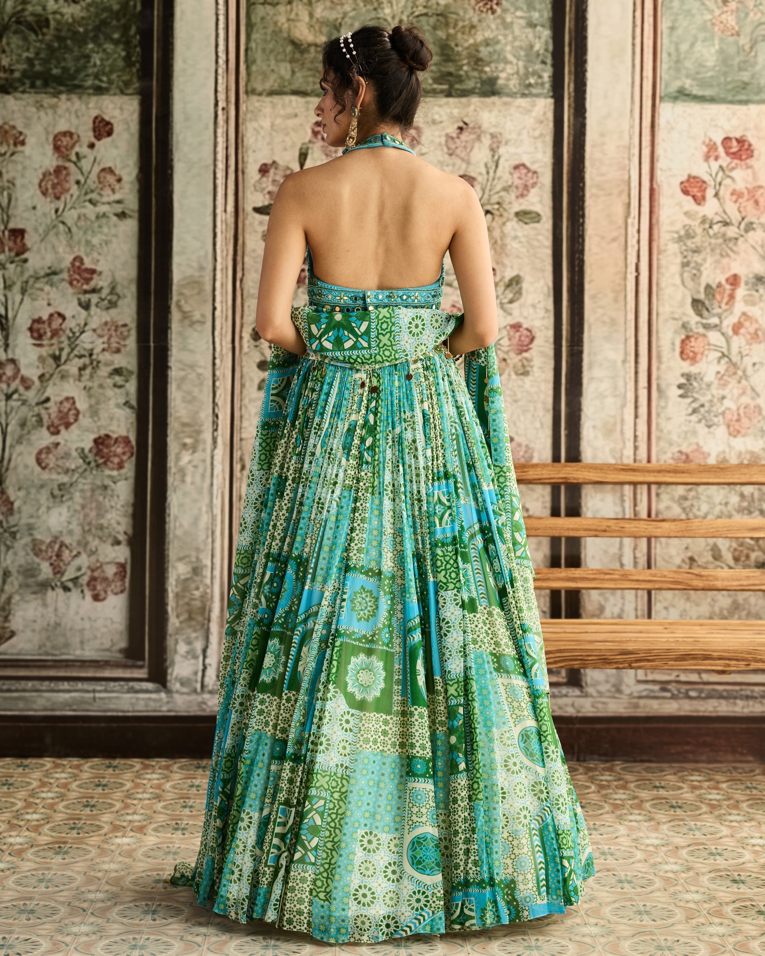Aqua Embroidered Lehenga Set