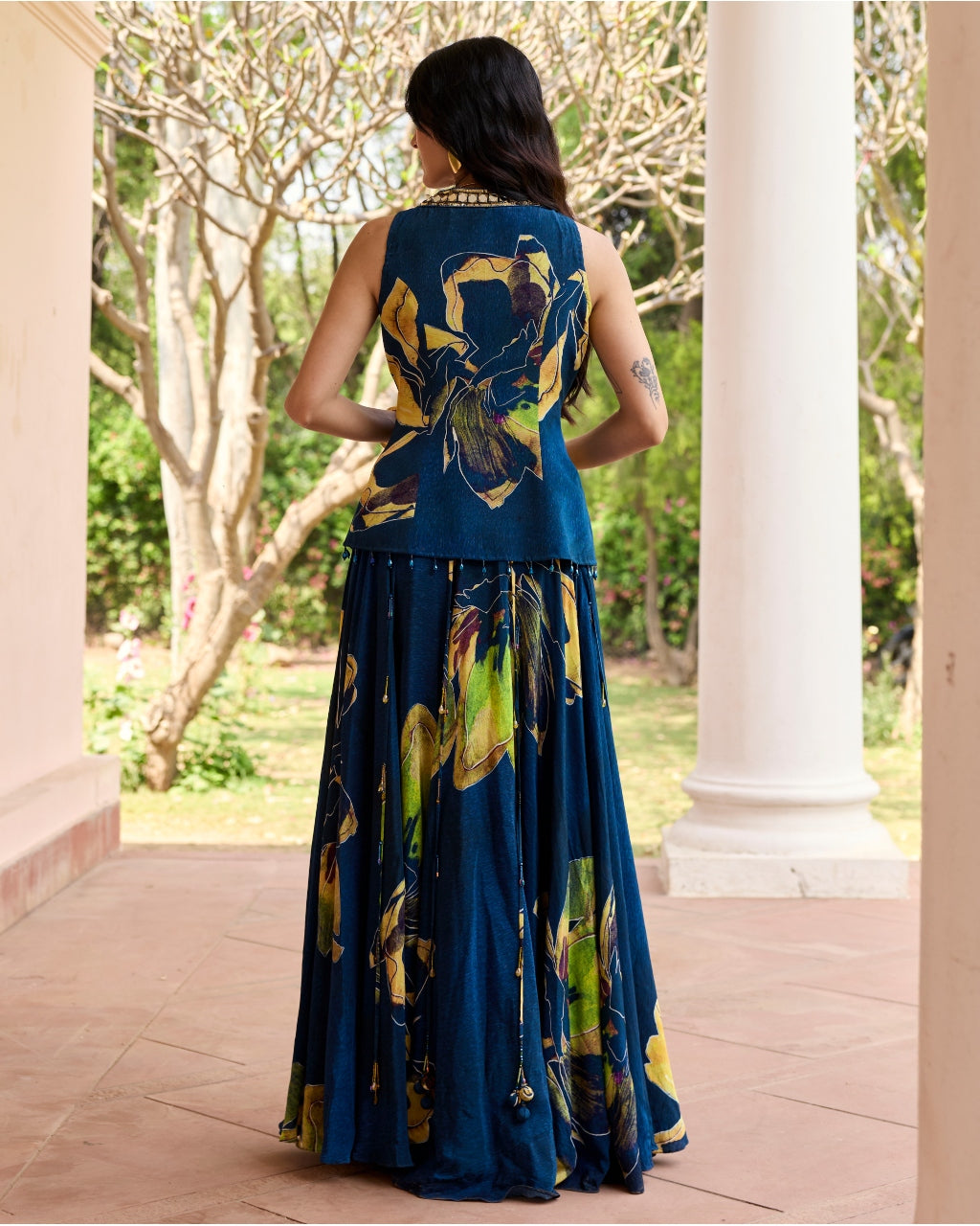 Navygold Floral Printed Lehenga Set