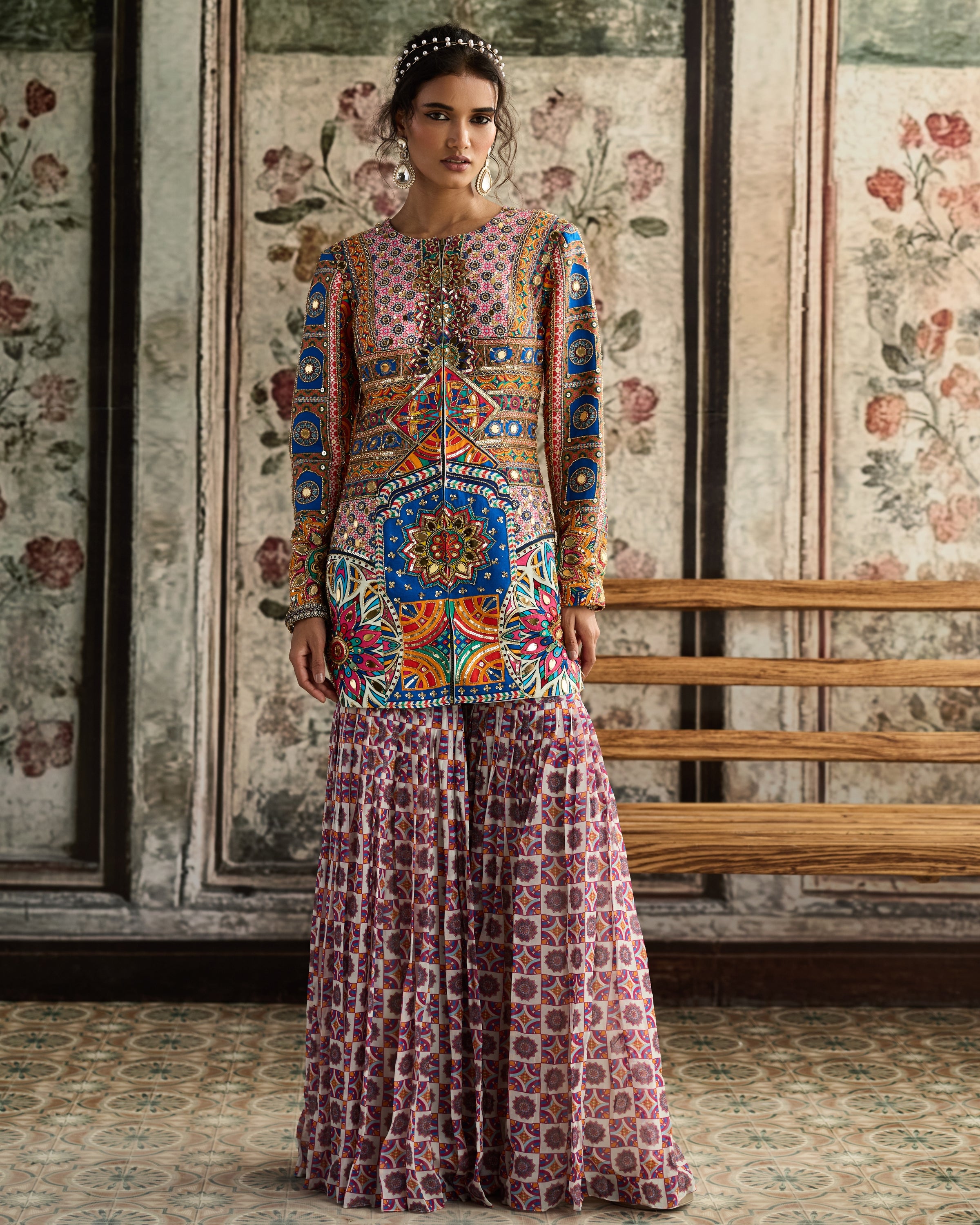 Multi-Color Print And Highlighted Jacket Set