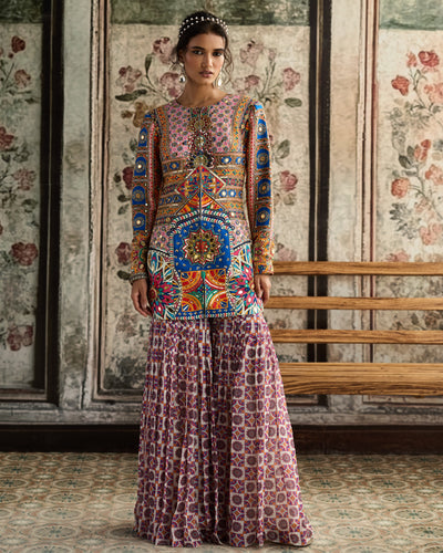 Multi-Color Print And Highlighted Jacket Set