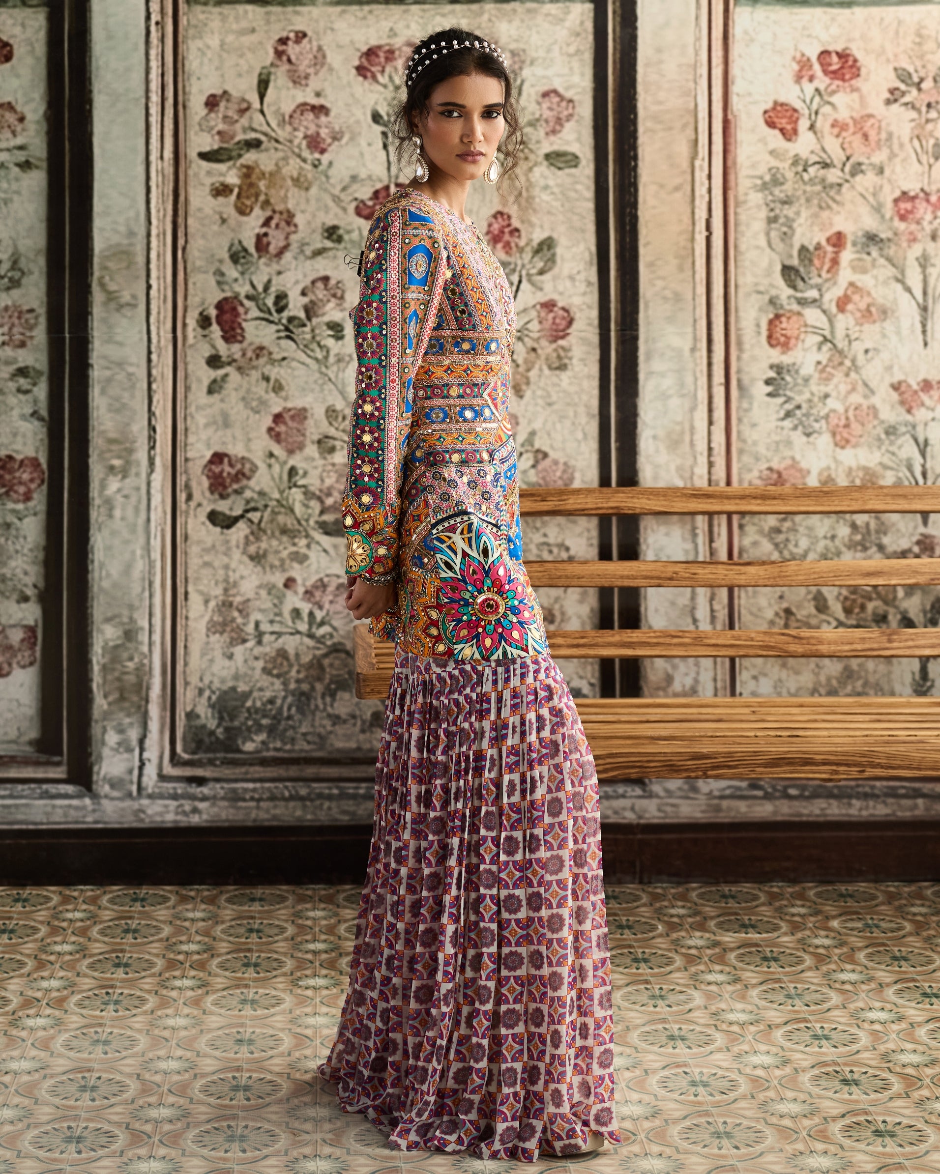 Multi-Color Print And Highlighted Jacket Set