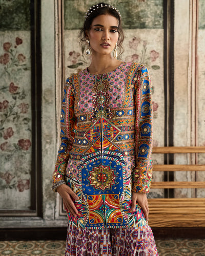 Multi-Color Print And Highlighted Jacket Set