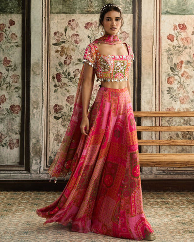 Yellow-Fuchsia Print Sharara Set
