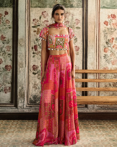 Yellow-Fuchsia Print Sharara Set