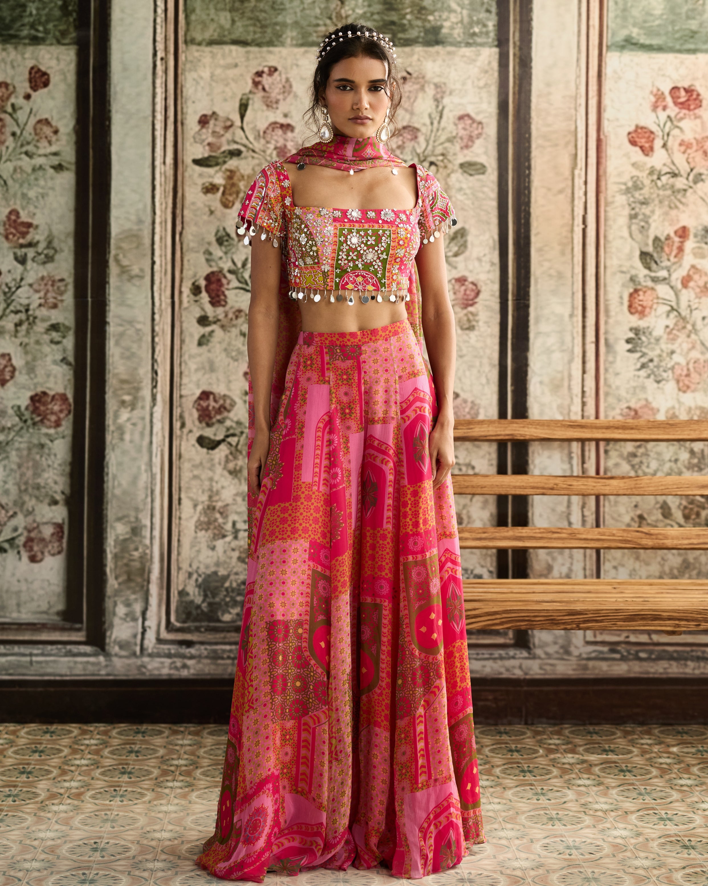 Yellow-Fuchsia Print Sharara Set