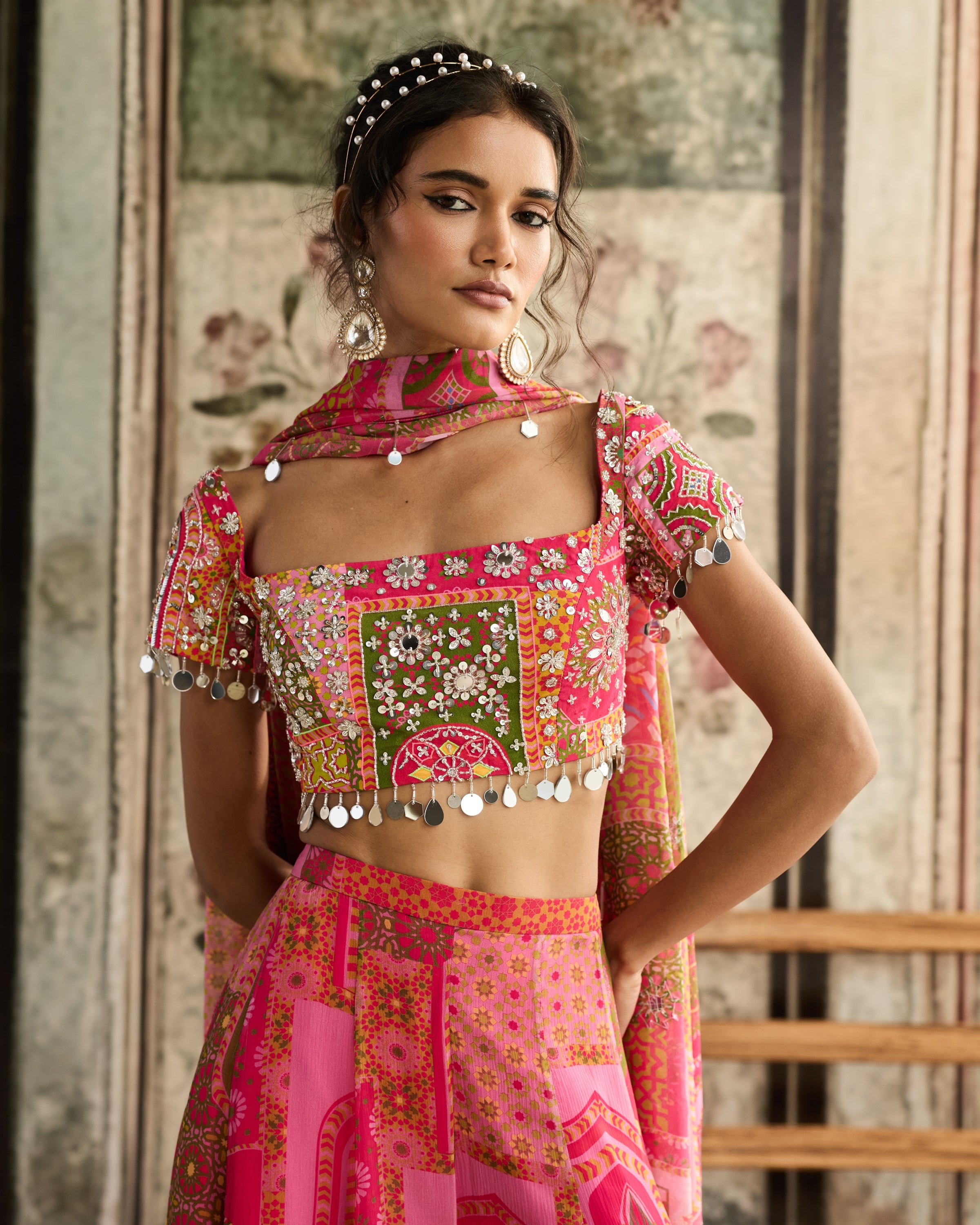 Yellow-Fuchsia Print Sharara Set