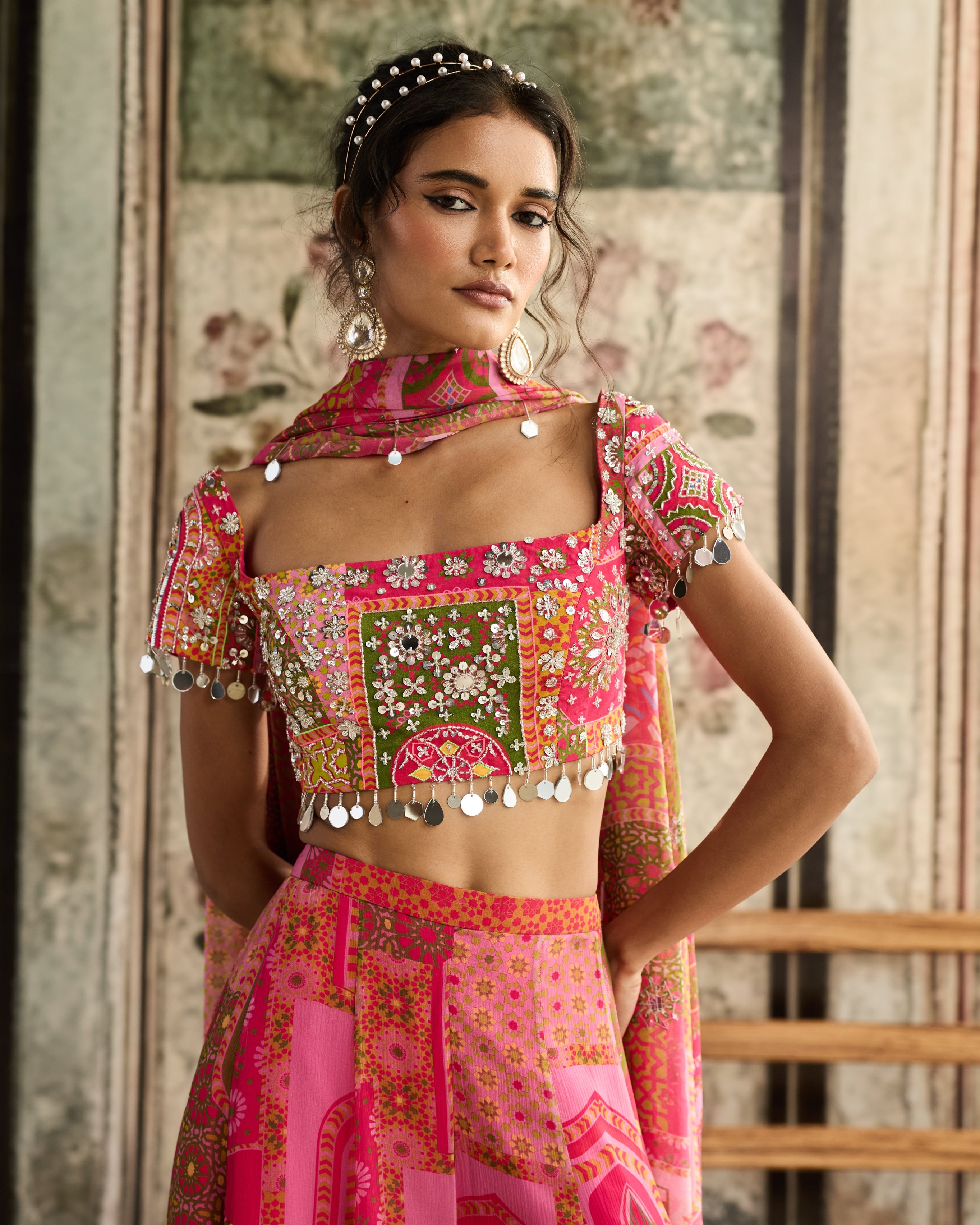 Yellow-Fuchsia Print Sharara Set