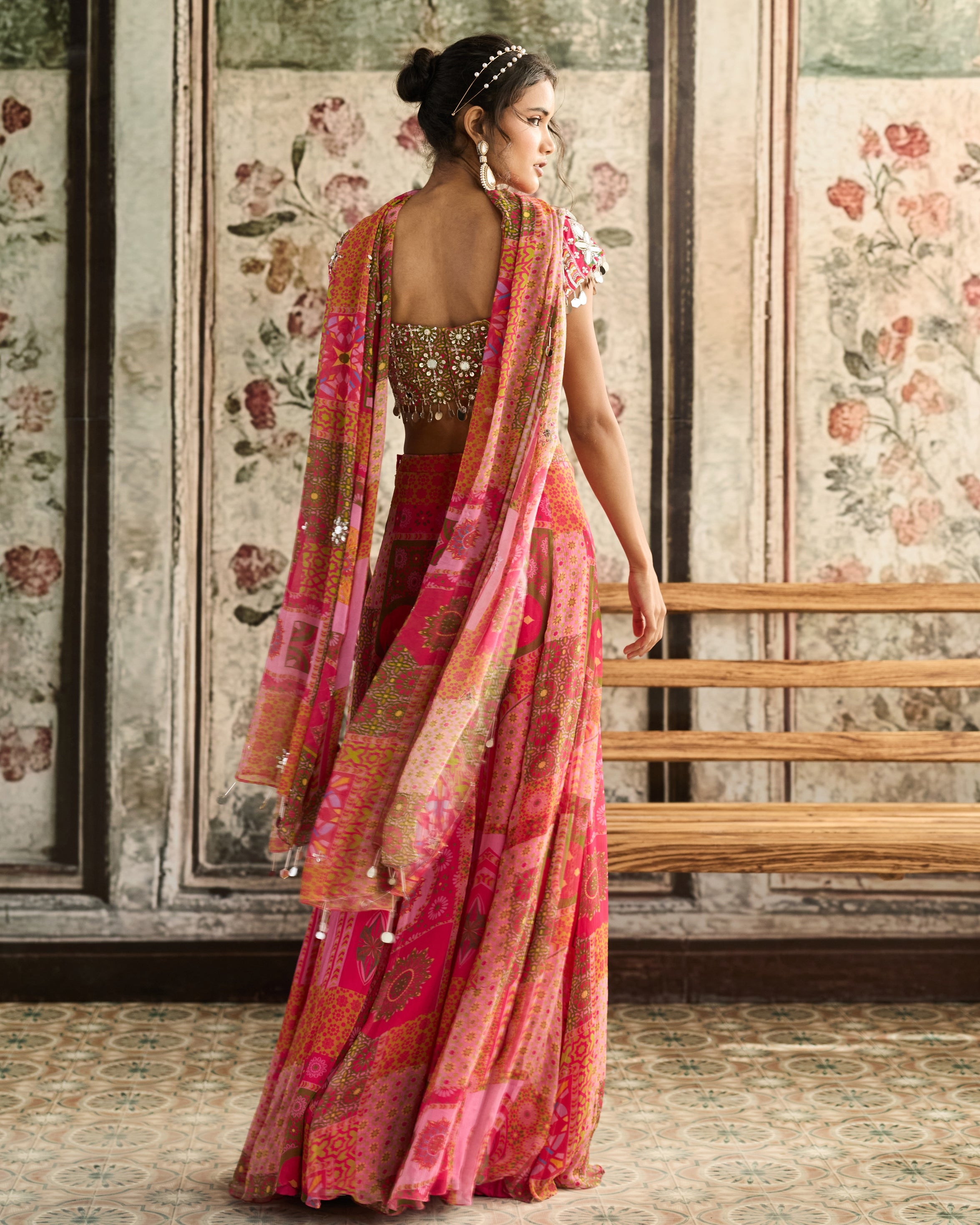 Yellow-Fuchsia Print Sharara Set