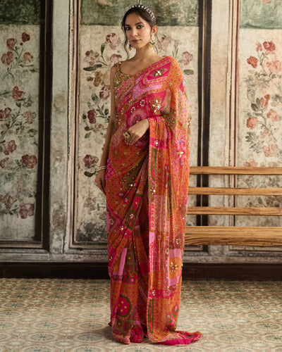 Sage & Fuchsia Pre-Draped Sari