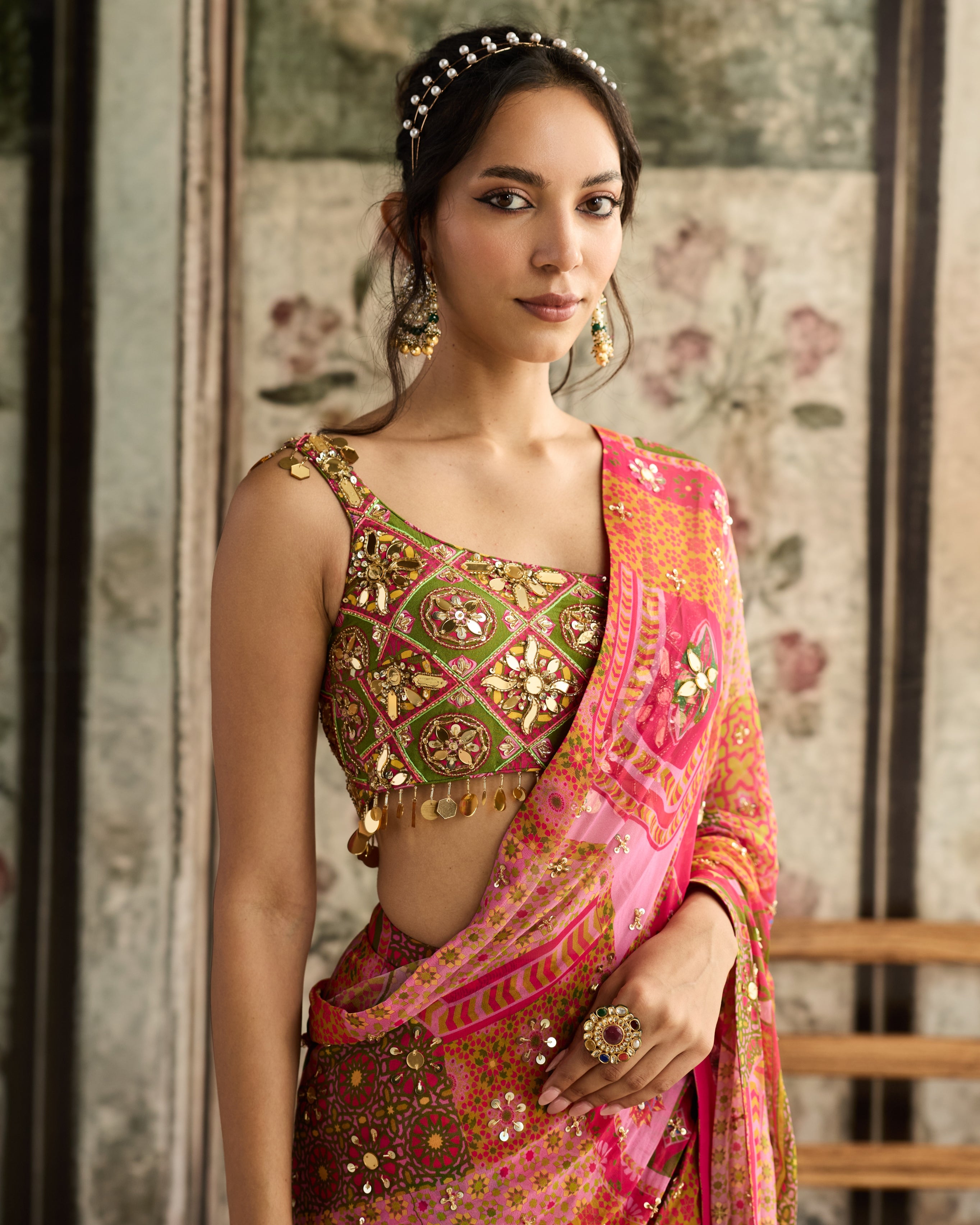 Sage & Fuchsia Pre-Draped Sari